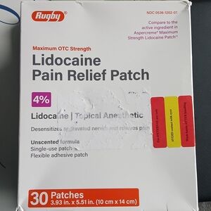 Rugby White Lidocaine 4% Pain Relief Patch - 30 Pack